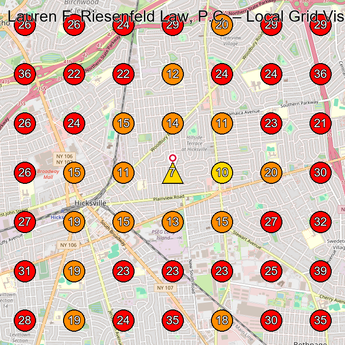 Lauren F. Riesenfeld Law, P.C. GeoGrid visibility map for Private Investigator in Plainview